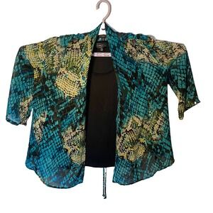 Elementz Womens Multicolor Sheer Snakeskin Print Open‎ Front Blouse Top Size PM
